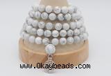 GMN1245 Hand-knotted 8mm, 10mm white howlite 108 beads mala necklaces with charm