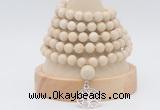 GMN1263 Hand-knotted 8mm, 10mm white fossil jasper 108 beads mala necklaces with charm