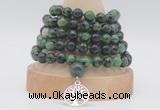 GMN1276 Hand-knotted 8mm, 10mm ruby zoisite 108 beads mala necklaces with charm