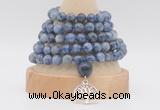 GMN1283 Hand-knotted 8mm, 10mm blue spot stone 108 beads mala necklace with charm