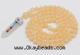 GMN1432 Hand-knotted 8mm, 10mm honey jade 108 beads mala necklace with pendant