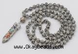 GMN1445 Hand-knotted 8mm, 10mm dalmatian jasper 108 beads mala necklace with pendant