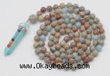 GMN1449 Hand-knotted 8mm, 10mm serpentine jasper 108 beads mala necklace with pendant