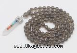 GMN1456 Hand-knotted 8mm, 10mm smoky quartz 108 beads mala necklace with pendant