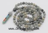 GMN1460 Hand-knotted 8mm, 10mm seaweed quartz 108 beads mala necklace with pendant