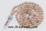 GMN1465 Hand-knotted 8mm, 10mm sunstone 108 beads mala necklace with pendant