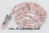 GMN1468 Hand-knotted 8mm, 10mm natural pink opal 108 beads mala necklace with pendant