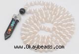 GMN1513 Hand-knotted 8mm, 10mm faceted Tibetan agate 108 beads mala necklace with pendant