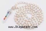 GMN1515 Hand-knotted 8mm, 10mm faceted Tibetan agate 108 beads mala necklace with pendant