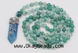 GMN1528 Hand-knotted 8mm, 10mm green banded agate 108 beads mala necklace with pendant