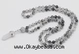 GMN1623 Hand-knotted 6mm black rutilated quartz 108 beads mala necklace with pendant