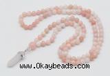 GMN1628 Hand-knotted 6mm natural pink opal 108 beads mala necklace with pendant