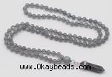 GMN1629 Hand-knotted 6mm labradorite 108 beads mala necklace with pendant