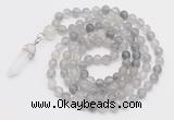 GMN1646 Hand-knotted 6mm cloudy quartz 108 beads mala necklaces with pendant