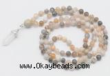 GMN1660 Hand-knotted 6mm bamboo leaf agate 108 beads mala necklaces with pendant