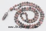 GMN1663 Hand-knotted 6mm rhodonite 108 beads mala necklaces with pendant