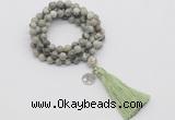 GMN1778 Knotted 8mm, 10mm artistic jasper 108 beads mala necklace with tassel & charm