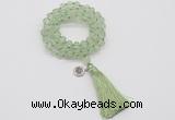 GMN1817 Knotted 8mm, 10mm prehnite 108 beads mala necklace with tassel & charm