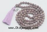 GMN1887 Knotted 8mm, 10mm purple lepidolite 108 beads mala necklace with tassel & charm