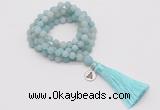 GMN2024 Knotted 8mm, 10mm matte amazonite 108 beads mala necklace with tassel & charm