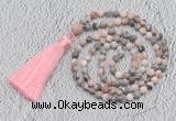 GMN209 Hand-knotted 6mm pink zebra jasper 108 beads mala necklaces with tassel