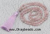 GMN215 Hand-knotted 6mm Madagascar rose quartz 108 beads mala necklaces with tassel