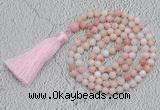 GMN218 Hand-knotted 6mm pink opal 108 beads mala necklaces with tassel