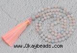 GMN219 Hand-knotted 6mm morganite 108 beads mala necklaces with tassel