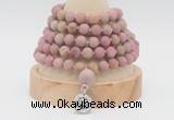 GMN2224 Hand-knotted 8mm, 10mm matte pink wooden jasper108 beads mala necklace with charm