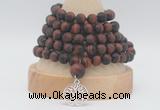 GMN2236 Hand-knotted 8mm, 10mm matte red tiger eye 108 beads mala necklaces with charm