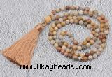 GMN236 Hand-knotted 6mm crazy lace agate 108 beads mala necklaces with tasse