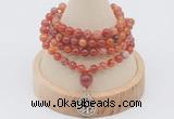 GMN2405 Hand-knotted 6mm fire agate 108 beads mala necklace with charm