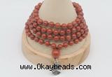 GMN2409 Hand-knotted 6mm red jasper 108 beads mala necklace with charm