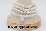 GMN2417 Hand-knotted 6mm white howlite 108 beads mala necklace with charm