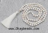 GMN243 Hand-knotted 6mm white howlite 108 beads mala necklaces with tassel