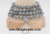 GMN2450 Hand-knotted 6mm grey picture jasper 108 beads mala necklaces with charm