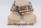 GMN2453 Hand-knotted 6mm zebra jasper 108 beads mala necklaces with charm