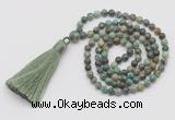 GMN255 Hand-knotted 6mm African turquoise 108 beads mala necklaces with tassel