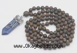 GMN2615 Hand-knotted 8mm, 10mm matte bronzite 108 beads mala necklace with pendant