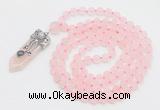 GMN2625 Knotted 8mm, 10mm matte rose quartz 108 beads mala necklace with pendant