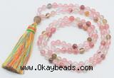 GMN264 Hand-knotted 6mm volcano cherry quartz 108 beads mala necklaces with tassel