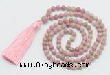 GMN268 Hand-knotted 6mm pink wooden jasper 108 beads mala necklaces with tassel