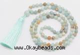 GMN279 Hand-knotted 6mm amazonite 108 beads mala necklaces with tassel