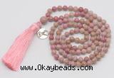 GMN312 Hand-knotted 6mm pink wooden jasper 108 beads mala necklaces with tassel & charm