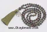 GMN317 Hand-knotted 6mm dragon blood jasper 108 beads mala necklaces with tassel & charm