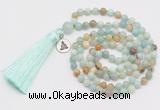 GMN321 Hand-knotted 6mm amazonite 108 beads mala necklaces with tassel & charm