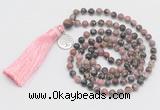 GMN325 Hand-knotted 6mm rhodonite 108 beads mala necklaces with tassel & charm