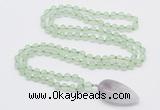 GMN4001 Hand-knotted 8mm, 10mm prehnite 108 beads mala necklace with pendant