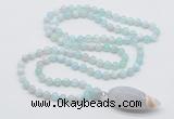 GMN4009 Hand-knotted 8mm, 10mm sea blue banded agate 108 beads mala necklace with pendant