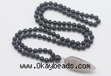 GMN4031 Hand-knotted 8mm, 10mm black obsidian 108 beads mala necklace with pendant